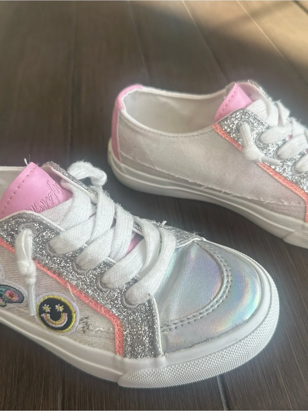 Blowfish Silver Holographic Sneakers with Pink Accents